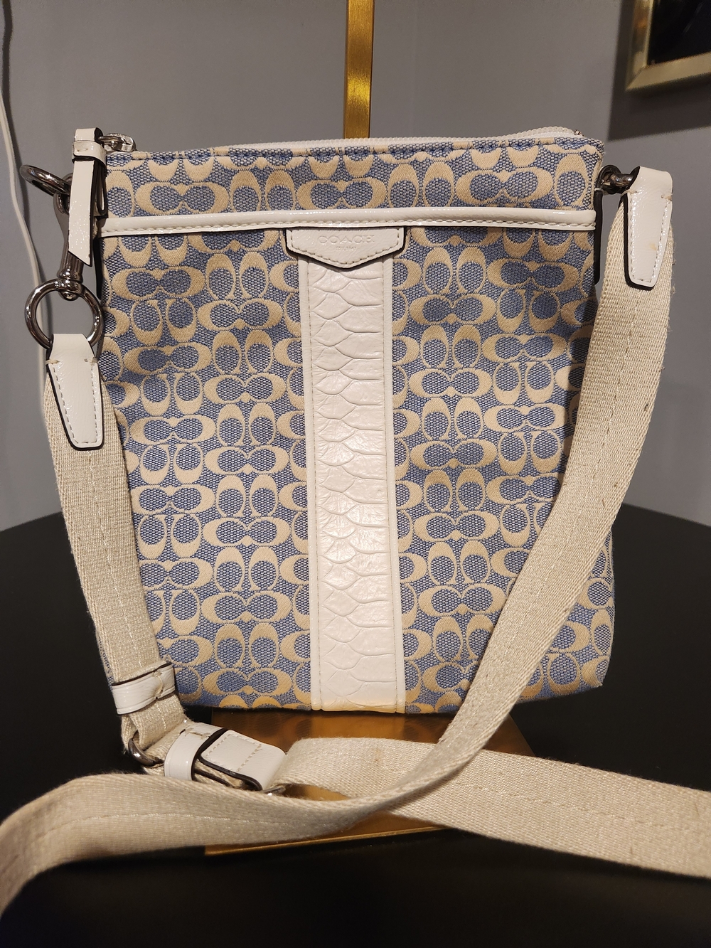 Coach Blue & White Signature Canvas Crossbody